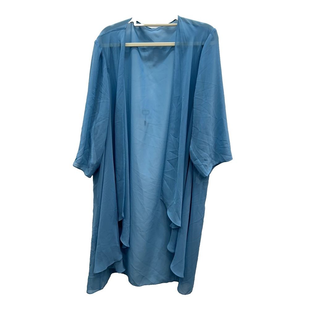 Azazie‎ Kimono Womens 24 Blue Polyester Sheer Chiffon Open Front Duster